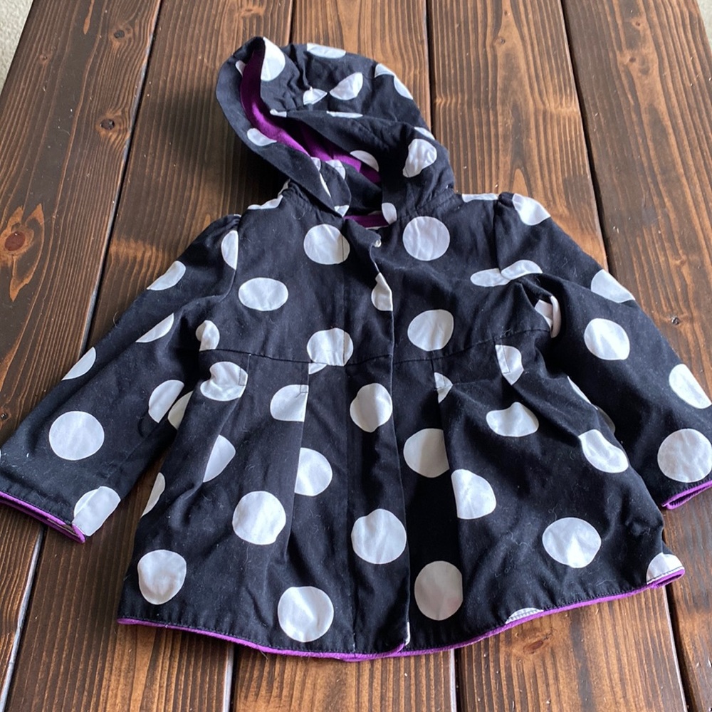 Gymboree black/white/purple polka dot hooded coat